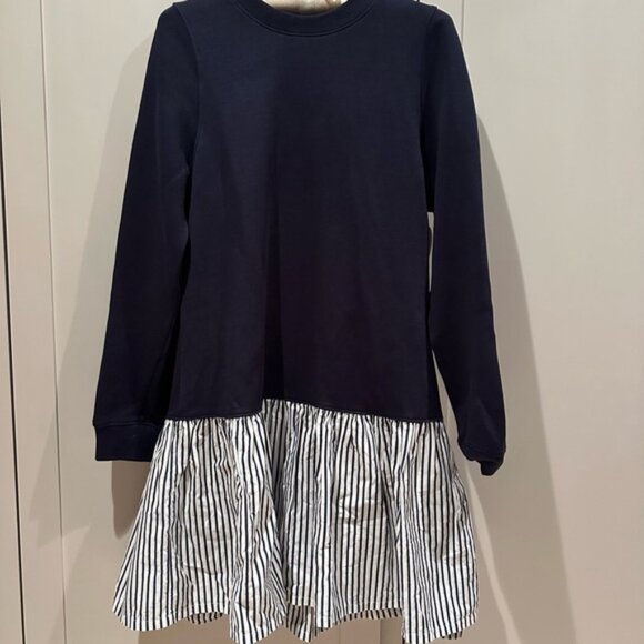 Women's Navy and White Striped Sweatshirt Dress - Picture 2 of 7